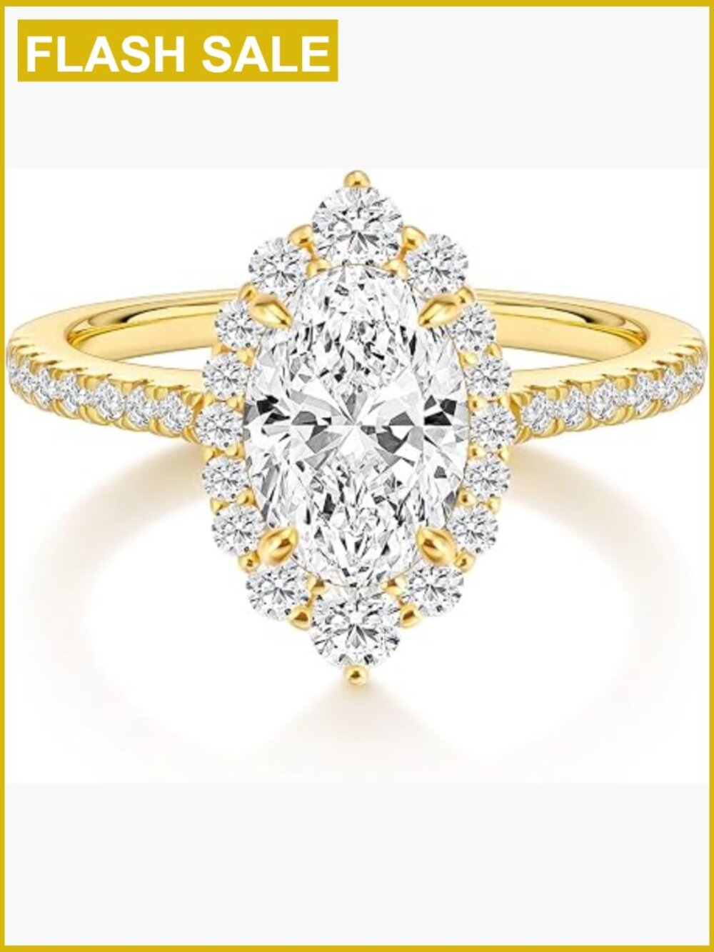 3CT Oval CZ Engagement Ring Halo 14K Gold Plated Promise Wedding Band Stackable